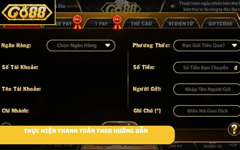 Thực hiện thanh toán theo hướng dẫn